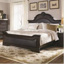 Cambridge Queen Bed with Upholstered Panels and Shell Carving
