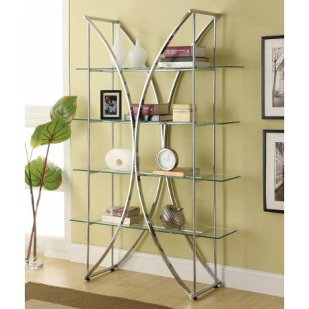 Bookcases X-Motif Chrome Finish Bookshelf with Floating Style Glass Shelves