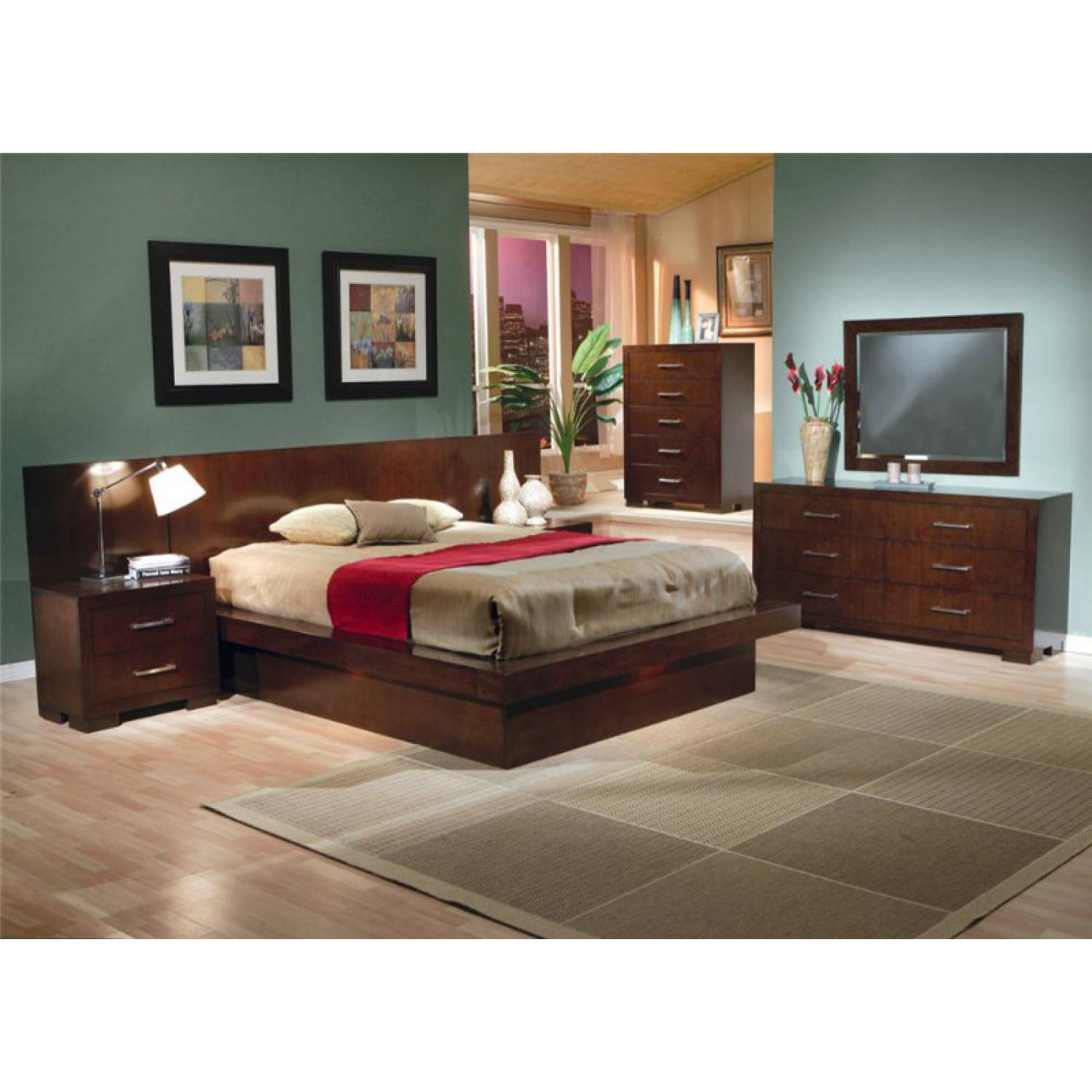 Jessica California King Platform Bed With Rail Seating And Lights