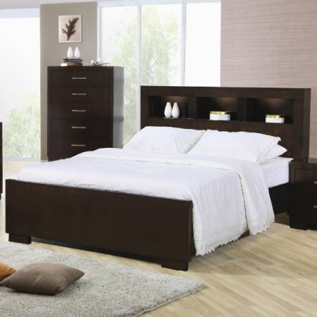 Jessica California King Contemporary Bed with Storage Headboard and Built in Lighting