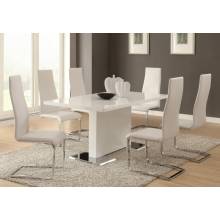 Modern Dining 7 Piece White Table & White Upholstered Chairs Set